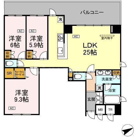 サンジョイアゼロ(3LDK/8階)の間取り写真