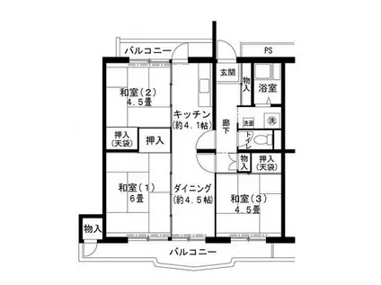 ビレッジハウス志染18号棟(3DK/1階)の間取り写真