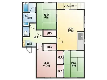 ハイパークK G棟(3LDK/2階)の間取り写真