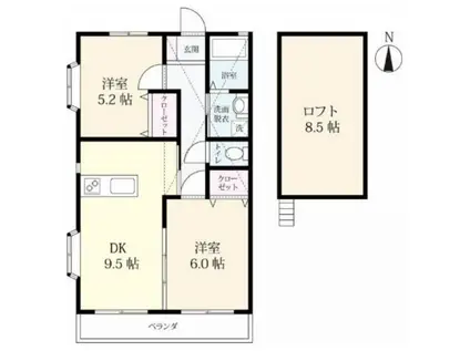 AHIMA GRANDE 六座(2DK/2階)の間取り写真