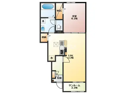 ベル フルリールリノア(1LDK/1階)の間取り写真