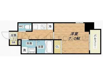 ファーストフィオーレ難波南パークサイド(1K/6階)の間取り写真