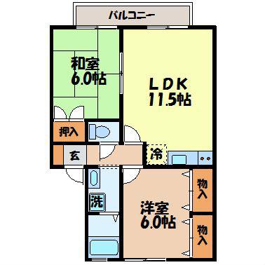 ハイカム-ルまつもとA(2LDK/2階)の間取り写真