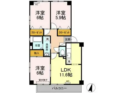 フォブール佐古B(3LDK/1階)の間取り写真