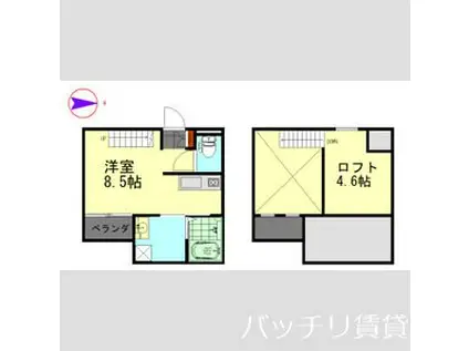 コスモハイツ高畑(ワンルーム/2階)の間取り写真