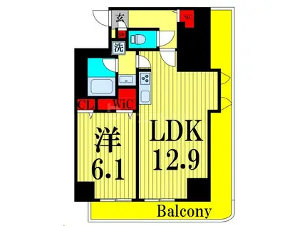 グランドール文京(1LDK/13階)の間取り写真