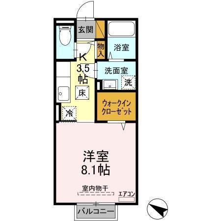 サンライトヒル厨(1K/1階)の間取り写真
