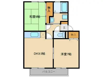 ウインディアA棟(2DK/2階)の間取り写真