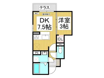 シャルール西(1DK/1階)の間取り写真