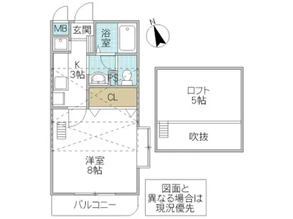 フォーライフヴィラ千波(1K/4階)の間取り写真