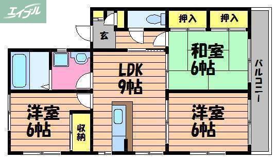 イービックヤスダB(3LDK/1階)の間取り写真