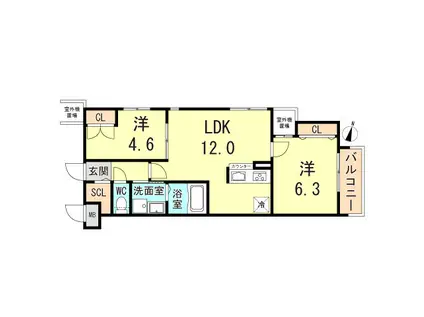 ワコーレヴィータ魚崎PARC(2LDK/3階)の間取り写真