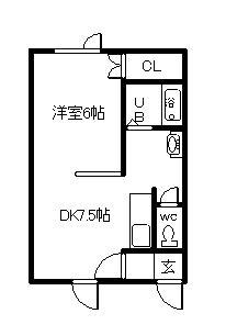 ヒノキ西4条(1DK/2階)の間取り写真