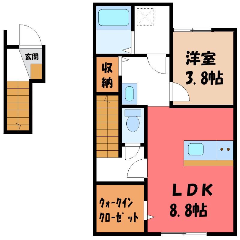 RELUXIA A(1LDK/2階)の間取り写真