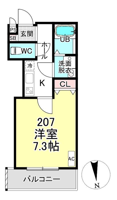 CASA WOOD 丹波橋(1K/2階)の間取り写真