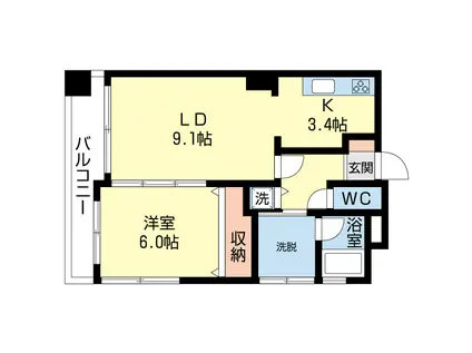 サンヴェール中央(1LDK/6階)の間取り写真