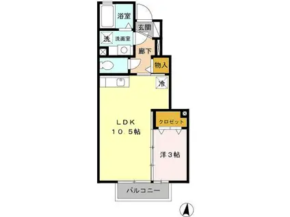 サニースクエアB(1LDK/1階)の間取り写真