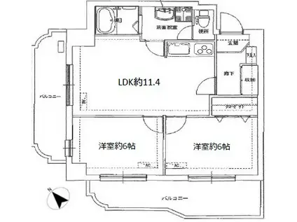 日本橋アビタシオン(2LDK/9階)の間取り写真