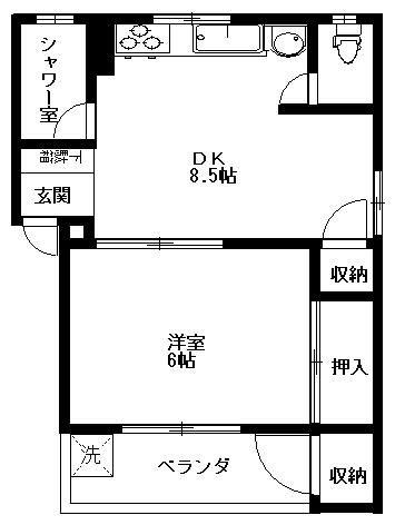 学大マンション(1DK/3階)の間取り写真