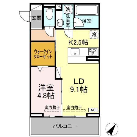 セレーナ東静岡(1LDK/2階)の間取り写真
