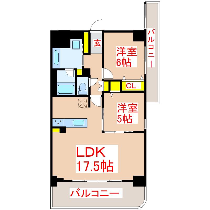 D GRANDE 鹿児島中央(2LDK/4階)の間取り写真