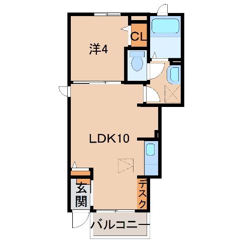 ミーティアII(1LDK/1階)の間取り写真