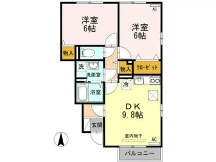 コスモ スクエア A棟(2DK/1階)の間取り写真