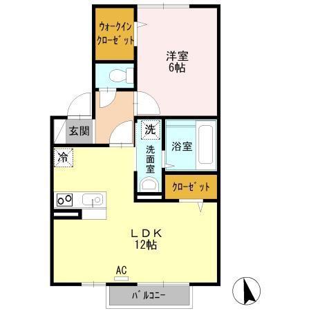 グランフェルティB棟(1LDK/2階)の間取り写真