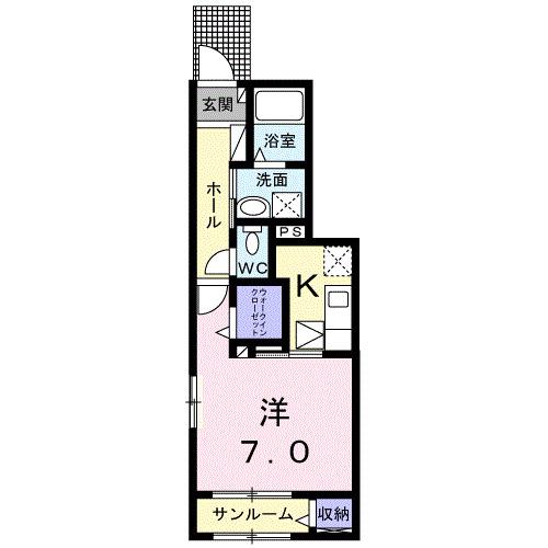 フリーデンハイム中浜(1K/1階)の間取り写真