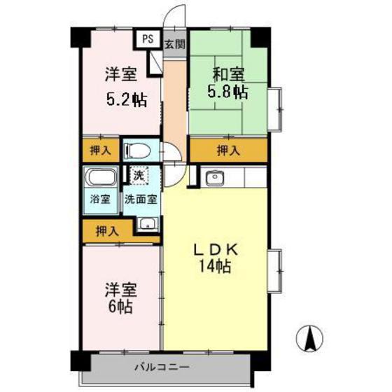 フォレストYS(3LDK/2階)の間取り写真