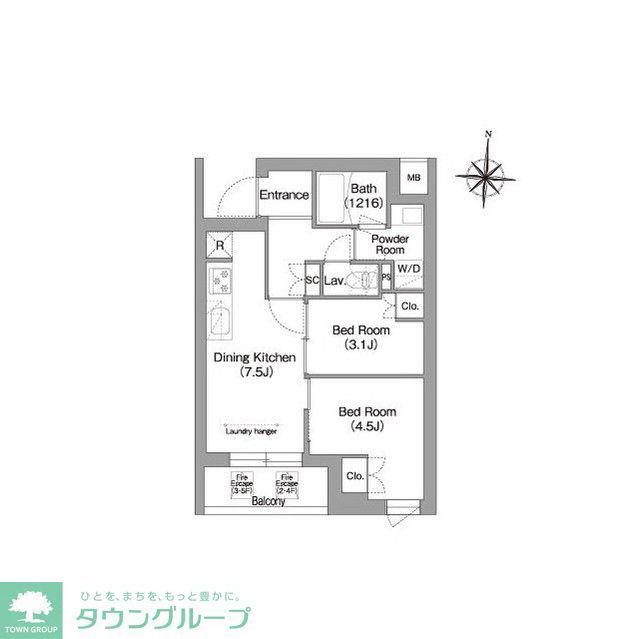 コンフォリア・リヴ南品川(2DK/3階)の間取り写真