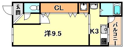 ヒルズコート(1K/3階)の間取り写真