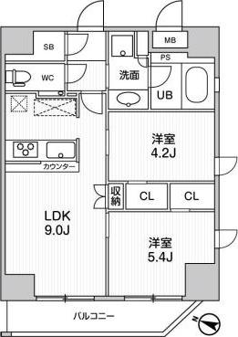 江戸川橋マンション(2LDK/9階)の間取り写真