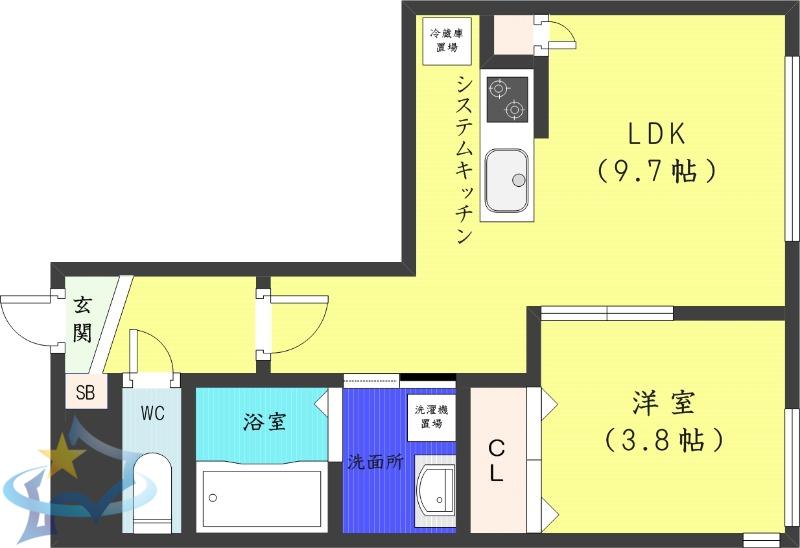 HALENIX札幌医大前(1LDK/4階)の間取り写真