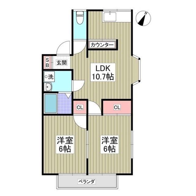リブレス桐生堤町A(2LDK/2階)の間取り写真