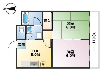六甲スカイハイツ(2DK/3階)の間取り写真