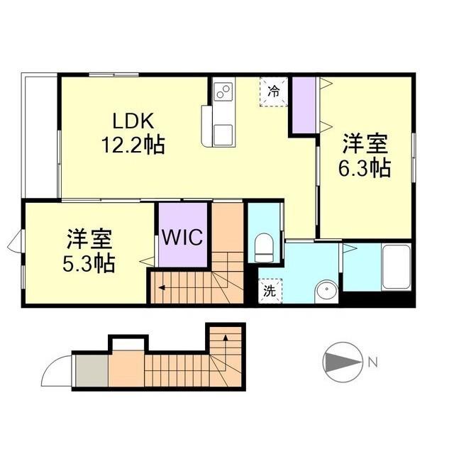 アンジュ アジュール(2LDK/1階)の間取り写真