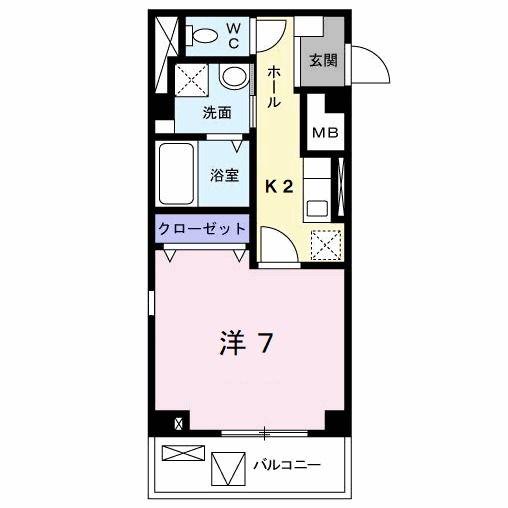 クリス戸ノ上(1K/2階)の間取り写真