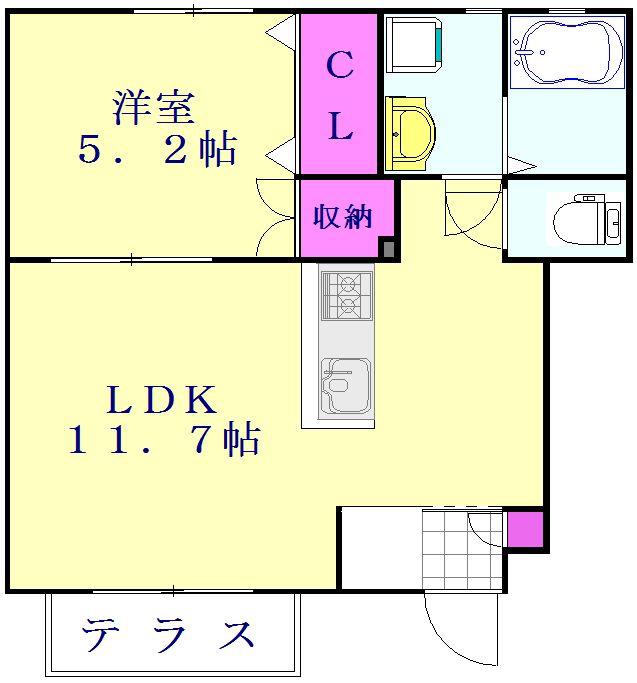 オリオン2(1LDK/1階)の間取り写真
