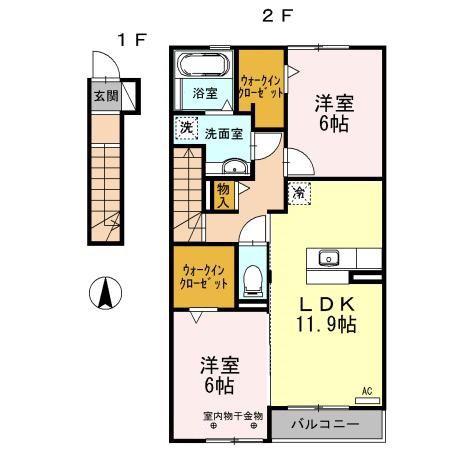 RICHESSE B(2LDK/2階)の間取り写真
