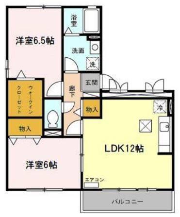 賀茂川ガーデンプレイスA(2LDK/1階)の間取り写真