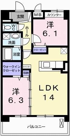 ポーシェガーデンⅡ(2LDK/6階)の間取り写真
