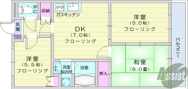 ルベール栄(3DK/1階)の間取り写真