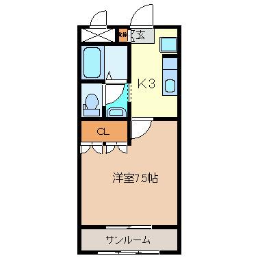 パーソナル.桑の花(1K/2階)の間取り写真