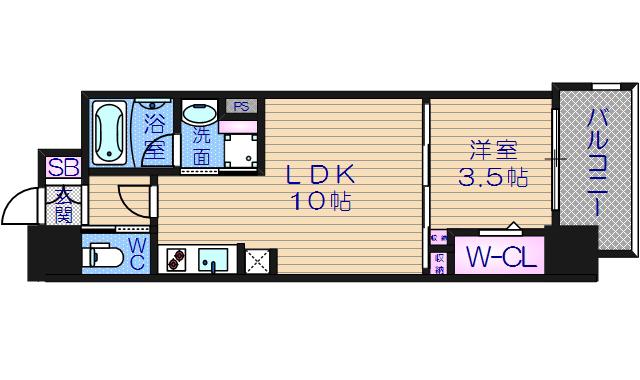 アーバネックス心斎橋II(1LDK/10階)の間取り写真