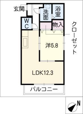 カムズエイト(1LDK/2階)の間取り写真