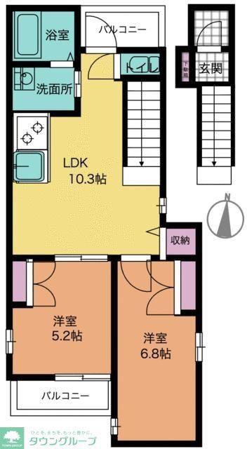 ソシア上青木(2LDK/2階)の間取り写真