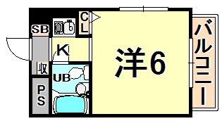 猪名寺パークマンションⅠ(ワンルーム/6階)の間取り写真