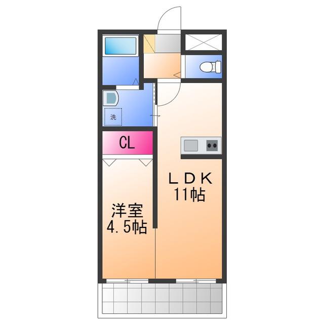 ルミー羽倉崎(1LDK/2階)の間取り写真