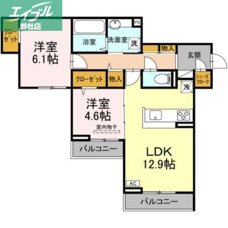 サンメゾン小池A棟(2LDK/3階)の間取り写真